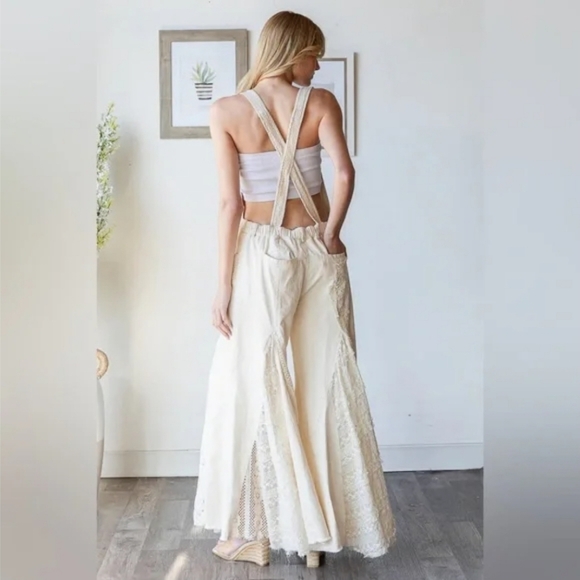 Oli and Hali LACE WIDE LEG FLARE OVERALL PANT JEANS BOHO - Picture 3 of 6